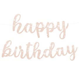 Glittery Happy Birthday Banner, 6 ft Pre-Strung Shiny Happy Birthday Script Sign Garland Strands for Birthday Party Decorations for Girl Boy Women Men