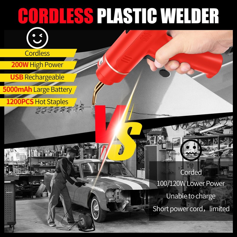 200W Cordless Plastic Welder, Plastic Welding Kit with 1200PCS Hot
