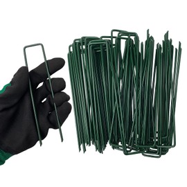 100Pcs Metal Garden Landscape Stakes 6 Inch Landscape Staples,Green Baked Enamel U Stakes for Ground for Weed Barrier,Outdoor Decoration,Tarps,Irrigation Pipes Fixed