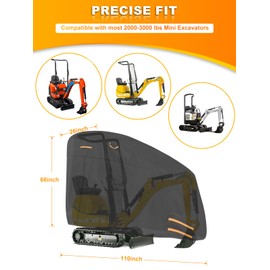 Mini Excavator Cover Fits 2000-3000 lbs Models, 420D Waterproof Zippered Excavators Cover Compatible with Kubota K008-3/Bobcat E10/CAT 300.9D/Takeuchi TB210R, UV Dust Snow Rain Protection Small
