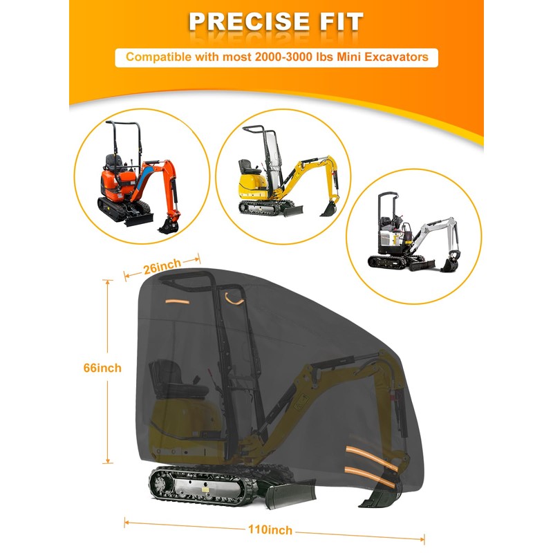 Small Mini Excavator Cover, 420D Waterproof Zippered Storage Cover |