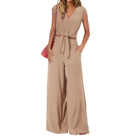 dowerme Women's Summer 2 Piece Outfits Cap Sleeve Strappy Crop Top Wide Leg Pant Sets Casual Tracksuit Lounge Wear 2025, Khaki, Small