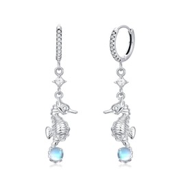 Seahorse Earrings S925 Sterling Silver Tiny Ocean Seahorse Earrings Seahorse Earrings with Moonstone Seahorse Drop Dangle Earrings Beach Jewelry for Women Best Friend Daughter Birthday Christmas