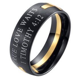 EZSONA Men's 8mm Stainless Steel Bible Verse Christian Purity Puzzle Ring 1 Timothy 4:12 Gold Size 9
