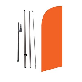 Orange Color Medium Size Feather Banner Swooper Flag Sigh with Flag Pole Kit and Ground Spike, 8 feet Tall