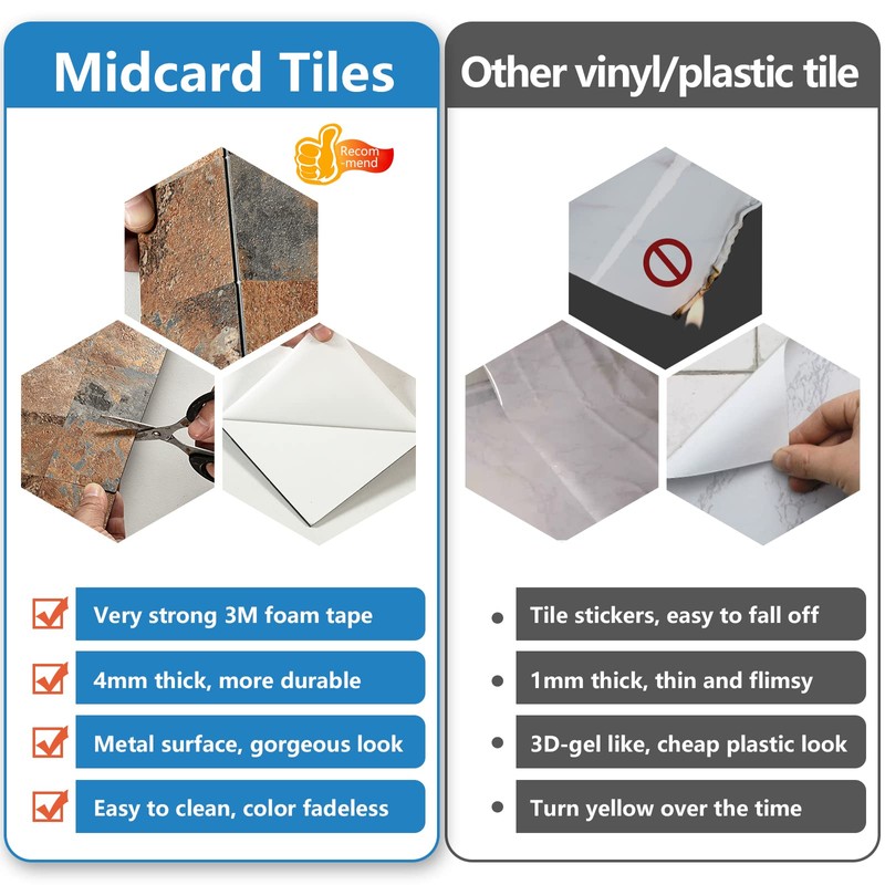 Midcard 10 Piece Peel and Stick Backsplash Imitation Rust Brown
