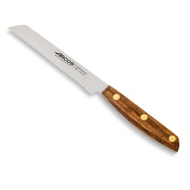 Arcos Tomato Knife 5 Inch Stainless Steel. Kitchen Knife for Vegetables. Ovengkol Wood Handle 100% natural FSC and 130mm Blade. Series Nordika. Color Brown.