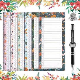 Pack of 6 Magnetic Notepads, 1 Magnetic Pen Holder, 50 Sheets Shopping List Magnetic Refrigerator, Shopping List Pad for Fridge Shopping, Storage, Cookbooks, To Do List Pad