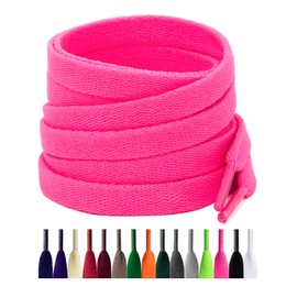 Puzeam 2 Pairs Flat Shoe Laces for Sneakers, (8mm Width) Replacement Shoe Laces for Casual Shoes, Sports Shoes, Trainers, neon pink
