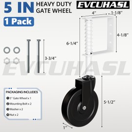 EVCUHASL 5" Spring Loaded Gate Caster Wheel, Heavy Duty Gate Wheels with 360° Swivel for Outdoor Wooden Gates, Fence Gates and Metal Tube Gate, 220 Lbs Capacity, White, 1 Pack