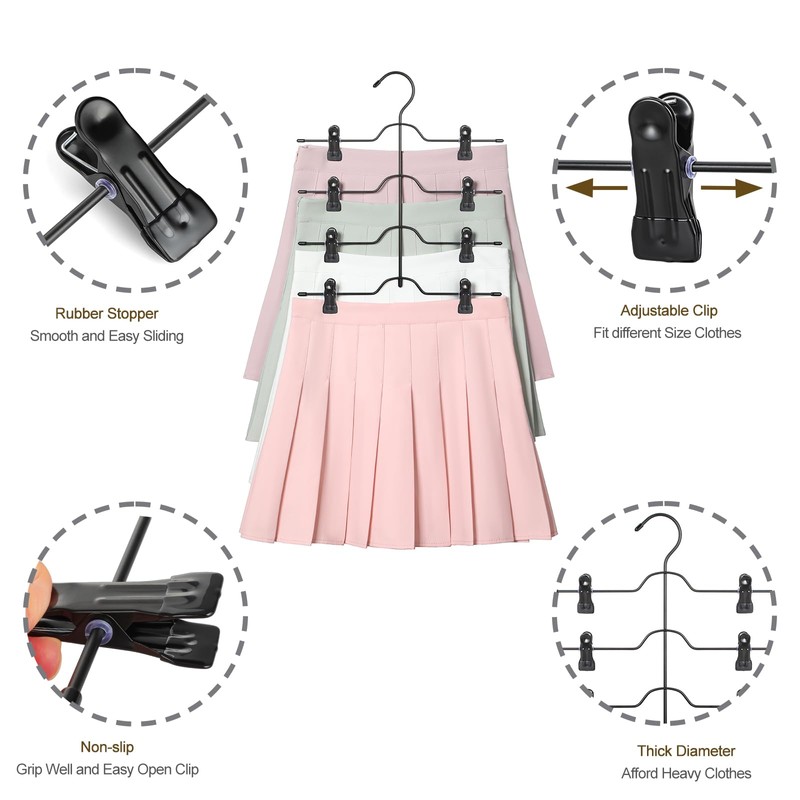 TOPIA HANGER 4 Tier Black Skirt Hangers for Women, Pants