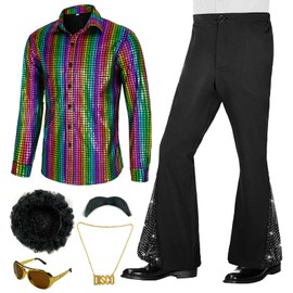 BONGZUO - Conjuntos de 70 para hombre, 6 piezas, traje retro de discoteca con pantalones de campana, Z3736jb, XX-Large