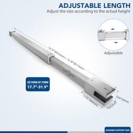 Shower Door Top Support Bar Rod, Length 17.7"-31.9"(451mm-811mm), to Fix 5/16"(8mm) to 3/8"(10mm) Thick Frameless Glass Panel, Polished Chrome
