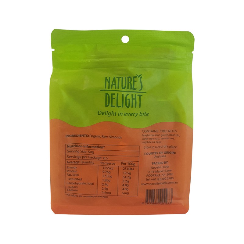 Nature's Delight Organic Raw Almonds 325g