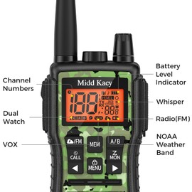 Midd Kacy MK208 Camo Walkie Talkie - Long Range walkie talkies - 61 Channels Gmrs Handheld Radio -121 Privacy Codes,New Flashlight,SOS Siren,NOAA Weather Alerts & Scan - Camouflage,2 Pack