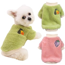 Yaopelky 2PCS Small Medium Dog Winter Clothes Fleece Turtleneck Jumpsuit Cute Fruit Print Cat Outfit for Chihuahua Yorkie Teddy (Pink-Green, M)
