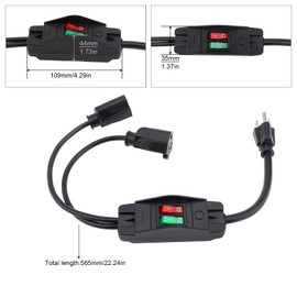RTNLIT 2 Way Power Extension Cord with On Off Switch, 1.8 Ft 3 Prong Outlet Y Splitter, 2 NEMA 5-15R to 1 NEMA 5-15P Cable with SJT 14AWG 15A/125V and 18AWG 10A/125V Sub Line for Indoor Outdoor