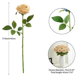 LATRORA 10 Pcs Artificial Roses, Beige Fake Roses with Stems Silk Flowers, for Home Garden Party Hotel Office Decor
