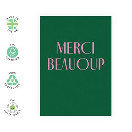 CENTRAL 23 Thank You Card – Merci Beaucoup – Gratitude Card for Friends, Family, Teachers, Colleagues, Clients, Bestie, Mom, Dad, Brother, Sister – Appreciation Gifts in French – Comes with Stickers