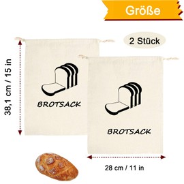 Bread Bag, Pack of 2 Bread Bags, Linen Bread Bags, Vegetable Bags, Linen Bread Bags, Reusable, for Bread and Baked Goods of All Types