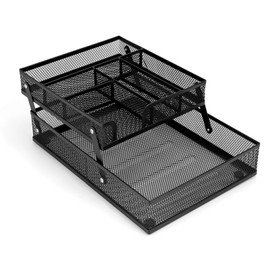 SANWICH Foldable Metal Mesh Wire Desk Drawer Organizer, 2-Layer Mesh Tray, Desktop Accessory Organizer for Storing Office Supplies Scissors, Pens, A4 Paper, Stapler, Clips, Erasers