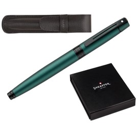 Sheaffer 300 Matte Green Pen with Contrasting Black PVD Trims and Matching Pouch gift Set (Rollerball)