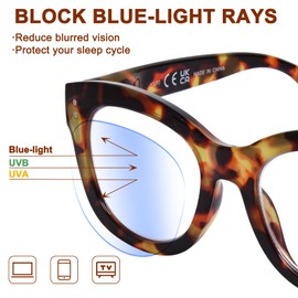 YUKANG Reading Glasses for Women Men Oprah Oversized Blue Light Blocking Computer Readers Spring Hinges Anti Glare/Eyestrain Tortoise 2.5