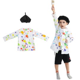 animacoser Painter Costume Children's Artist Costume Hat Top French Painter Costume Dungarees Carnival Fancy Dress Make-Up Children