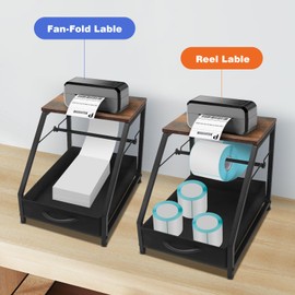 Thermal Printer Label Roll Holder - Label Maker Holder for Rolls and Fan-Fold Labels, Thermal Label Printer Stand Sticker Dispenser with Drawers, Home Office Small Business Supplies