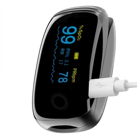 Rechargeable Pulse Oximeter Fingertip Oxygen Monitor Fingertip with SpO2 Pulse Rate and PI RR OLED Precision Fast Oximeter SpO2 Reading Outdoor Sports Home (Black)