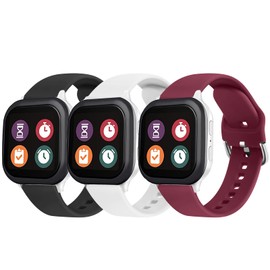 3 Pack Bands Compatible with Gizmo Watch Band Replacement, Soft Silicone Adjustable Sport Strap Replacement Wristbands for Verizon Gizmo Watch 2 / Gizmo Watch 1 Smartwatch (Black+Wine Red+White)