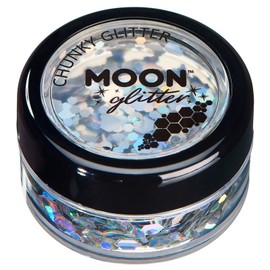 Chunky Holographic Glitter by Moon Glitter - Silver - Cosmetic Festival Makeup Glitter for Face, Body, Nails, Hair, Lips - 3g