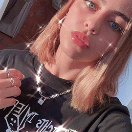 Allereya Punk Lock Necklace Choker Silver Lock Pendant Necklace Paper Clip Chain Choker Short Padlock Necklace Chain Jewellery for Women and Girls (Silver), Metal