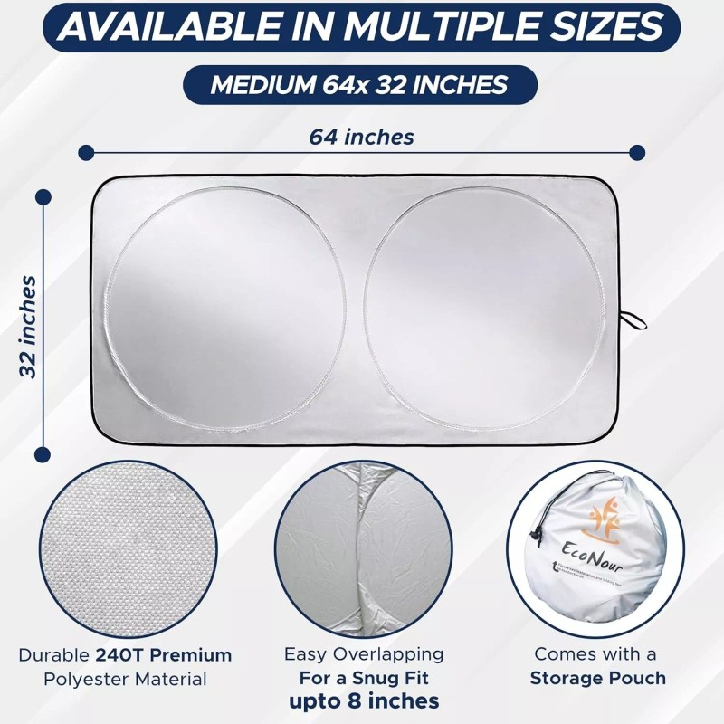EcoNour Car Windshield Sun Shade Offers Ultimate Protection Medium 64"x32"