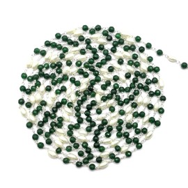 Green Onyx Jade with Glass Pearl 36 Inch 92.5 Sterling Silver Plated 4 mm - 4 x 6 mm Rondelle Drum Faceted Smooth Beads Necklace Chains Bulk for DIY Necklace Bracelet Jewellery Making 3 Feet