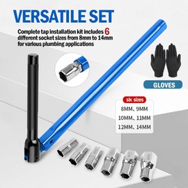 Adjustable Basin Wrench Set, 8-14mm Socket Sizes, Tap Installation Tool with Back Nut Plumber Kit