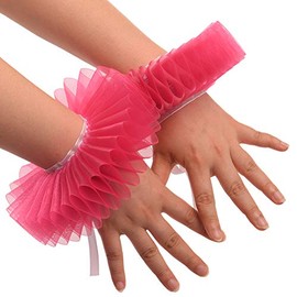 GRACEART Elizabethan Wrist Ruff Ruffled Hand Cuff Clown Arm Bands (2 Pieces)#8-Shocking Pink