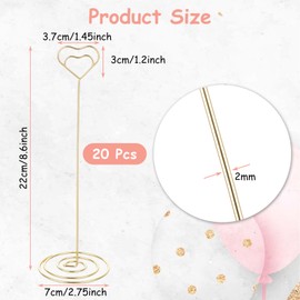 GBACHOOSE 20 Pcs Table Number Holders, 220mm/8.66 inch Heart Shaped Place Card Holder, Tall Table Number Stands Gold Table Card Holders for Wedding Party Reception Restaurant Memo