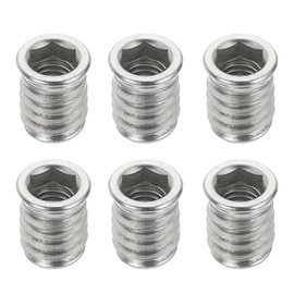 sourcing map 6Pcs Threaded Inserts Nuts, M8x17mm Hex Socket Drive Nut Inserts for Wood - 304 Stainless Steel Screws Furniture Screw in Nuts Bolt Fastener Connector Wood