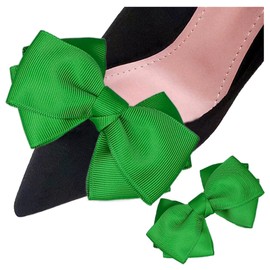 Tsangbaby 2 Pcs Ribbon Bow Shoe Clips Shoes Decoration Charms Removable Shoe Clips for Bridal Party Wedding Fashion Wearing Gift Green