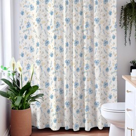 KAIRA Classic Blue and White Floral Pattern Shower Curtain with Hooks, 72" W x 72" L, Waterproof and Durable Polyester Fabric, Easy to Clean, Quick-Drying Bathroom Decor