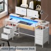 Korfile White Computer Desk with Power Outlets & LED Lights,
