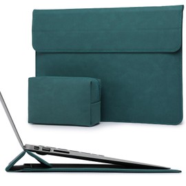 HYZUO 15 Inch Laptop Sleeve Case with Stand for MacBook Air 15 M4 A3241 M3 A3114 M2 A2941 2025-2023, 15" Surface Laptop 7/6/5/4, MacBook Pro 15 A1990 A1707 2019-2016, with Pouch, Dark Green
