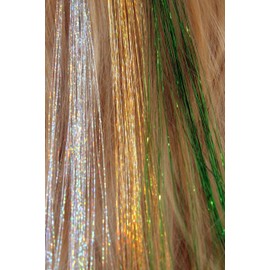 20" Hair Tinsel 300 Strands Three Amazing Colors (Sparkling Silver, Sparkling Gold, Shiny Green)