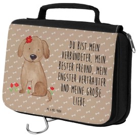 Mr. & Mrs. Panda Toiletry Bag Dog Lady, brown, Hand Drawn