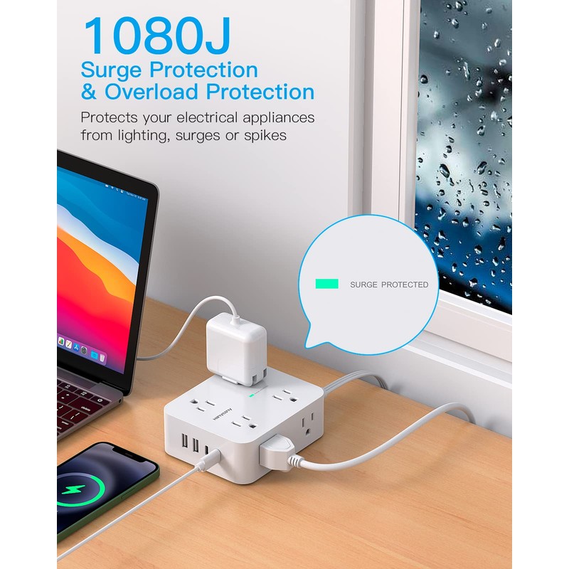 Surge Protector Power Strip, HANYCONY Extension Cord with Multiple Outlets,