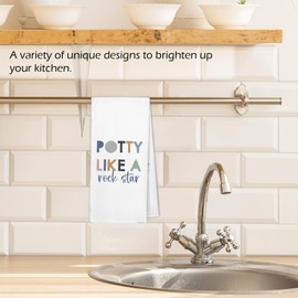 XBBMGG Funny Kids Hand Bathroom Towels, Potty Like a Rock Star Quote Dish Tea Towels, Boys Bathroom Decor, Teen Boy Decorative Towel for Nursery Children Toilet Restroom Guest Bath, 16x24 Inches