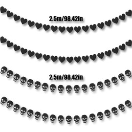 Halloween Garland, Set of 4, Gothic Black Heart Skull Garland, Halloween Hanging Flag, Hanging Decor, Wall Decor, Interior, Store, Photography, Decoration, Party Props