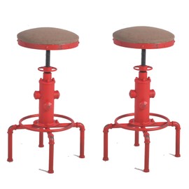 Topower Antique Vintage Industrial Barstool PU Leather Water Pipe Fire Hydrant Design Cafe Coffee Industrial Bar Stool Set of 2 Antique Red