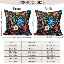 HZYKDWD Floral Pillow Covers 40x40 cm Set of 2,Black Farmhouse Floral Pillow Covers Decor Double Sided Pattern Cushion Cover Soft Pillow Case Living Sofa Room Bed Porch Patio Square Pillow Cover